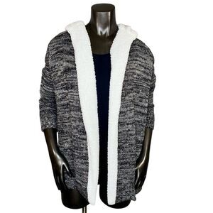 Crave Fame Grey Hooded Cardigan with Sherpa Trim Size Small Open Front